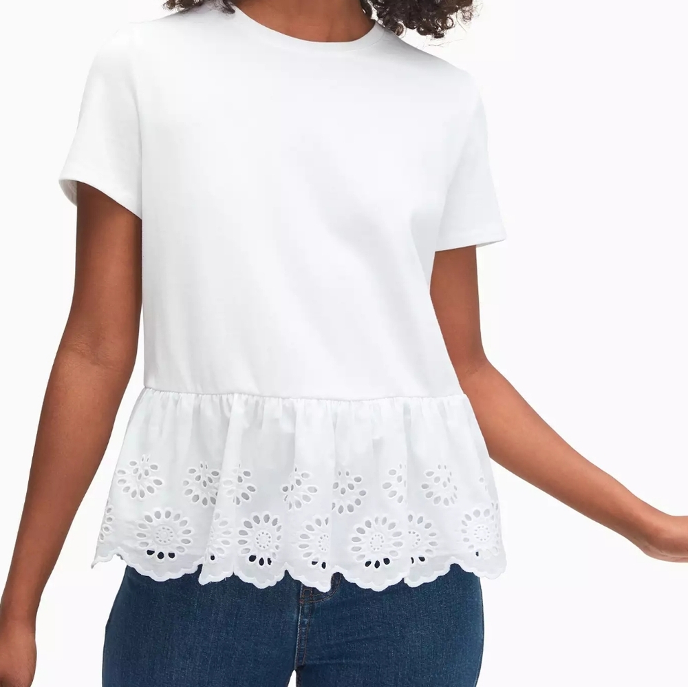 Kate Spade Peplum White Eyelet Short Sleeve Top Medium